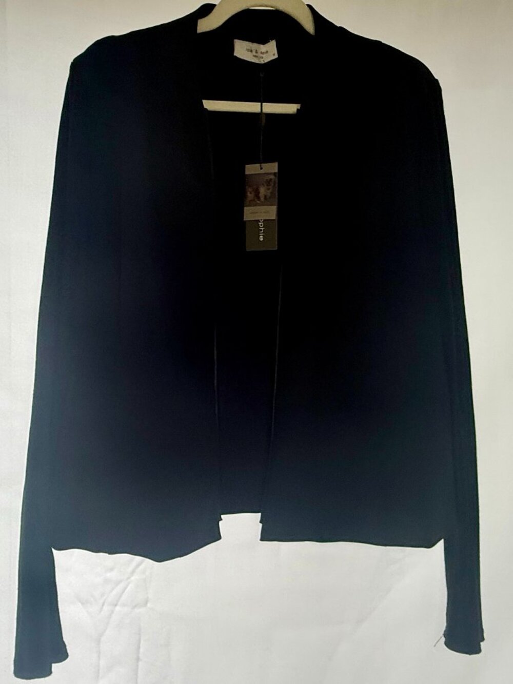 Lola & Sophie Stretch Dobby Jacket Black Open Front Draped Size M NWT $225
